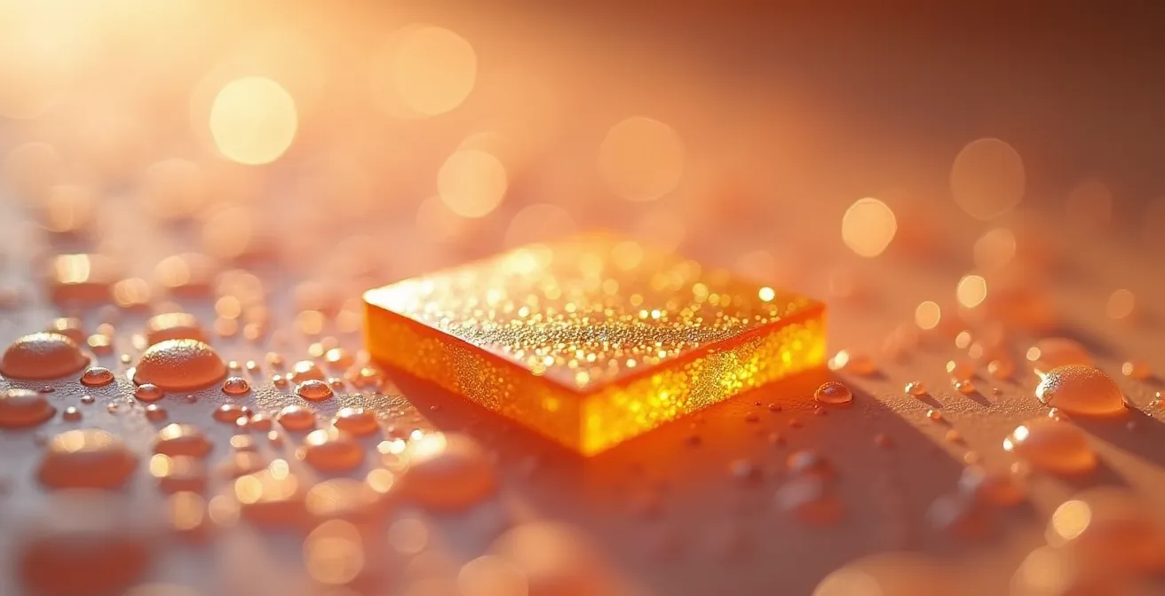 Makroaufnahme einer feinen Polyimid-Oberfläche mit subtilen Texturmustern, sanfte Beleuchtung zeigt Oberflächenkrümmung und organische Struktur.